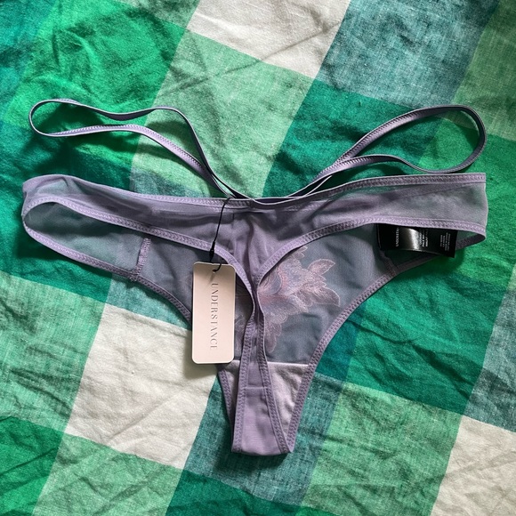 Moonlight Sheer Plunge Mauve Floral Embroidered Bra & Matching Thong - Picture 12 of 15